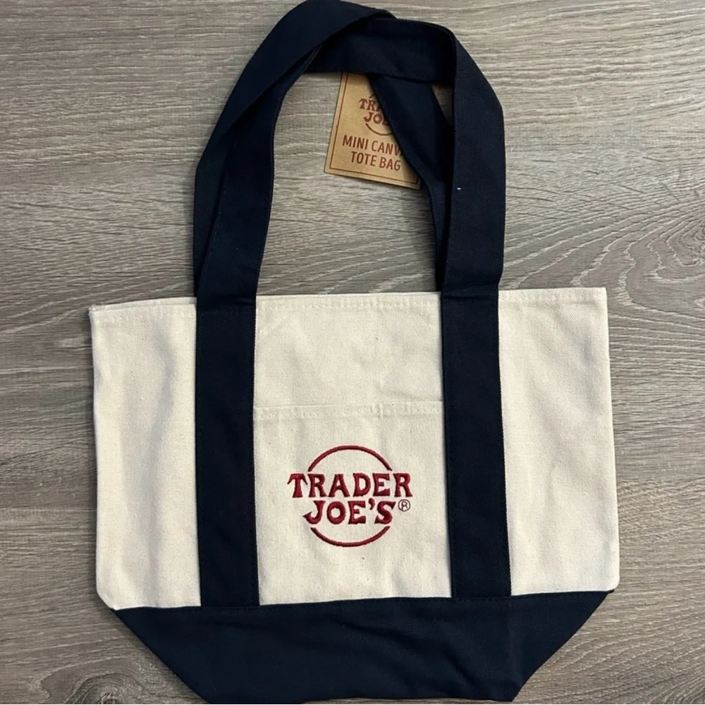 2 New Trader Joe’s Canvas Blue Tote Bags - Picture 5 of 6